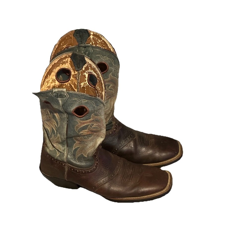 Justin Work Cowboy Boots 11D 2520 Square Toe Brown & Turquoise